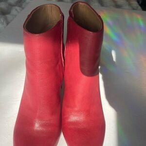 Red Leather Ankle Boots